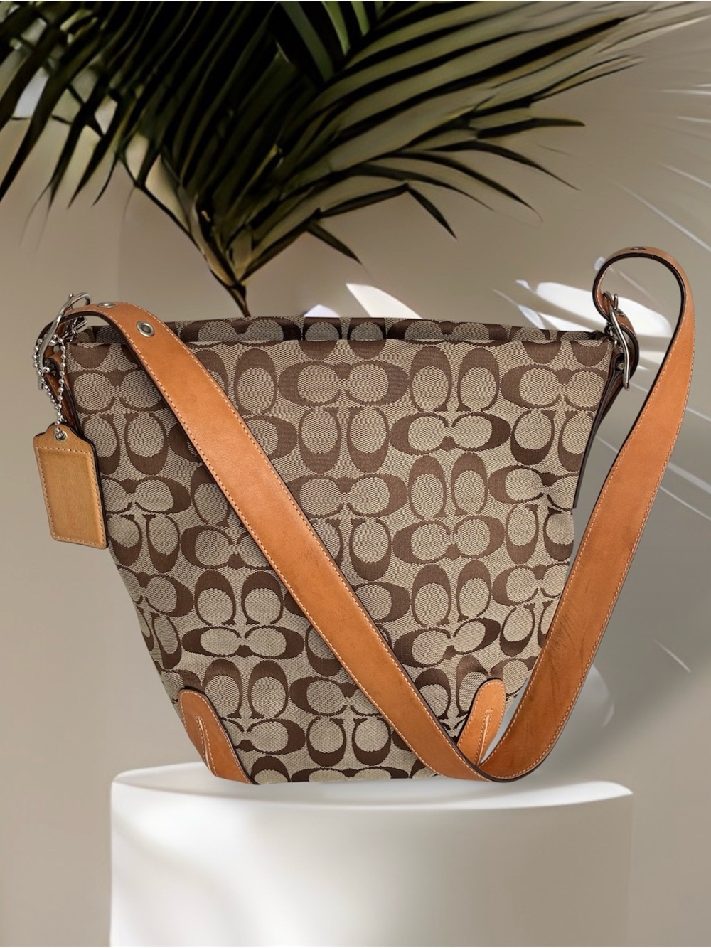 Coach Y2K Signature Jacquard & Tan Leather Trim Bucket Bag - Style. No 6076